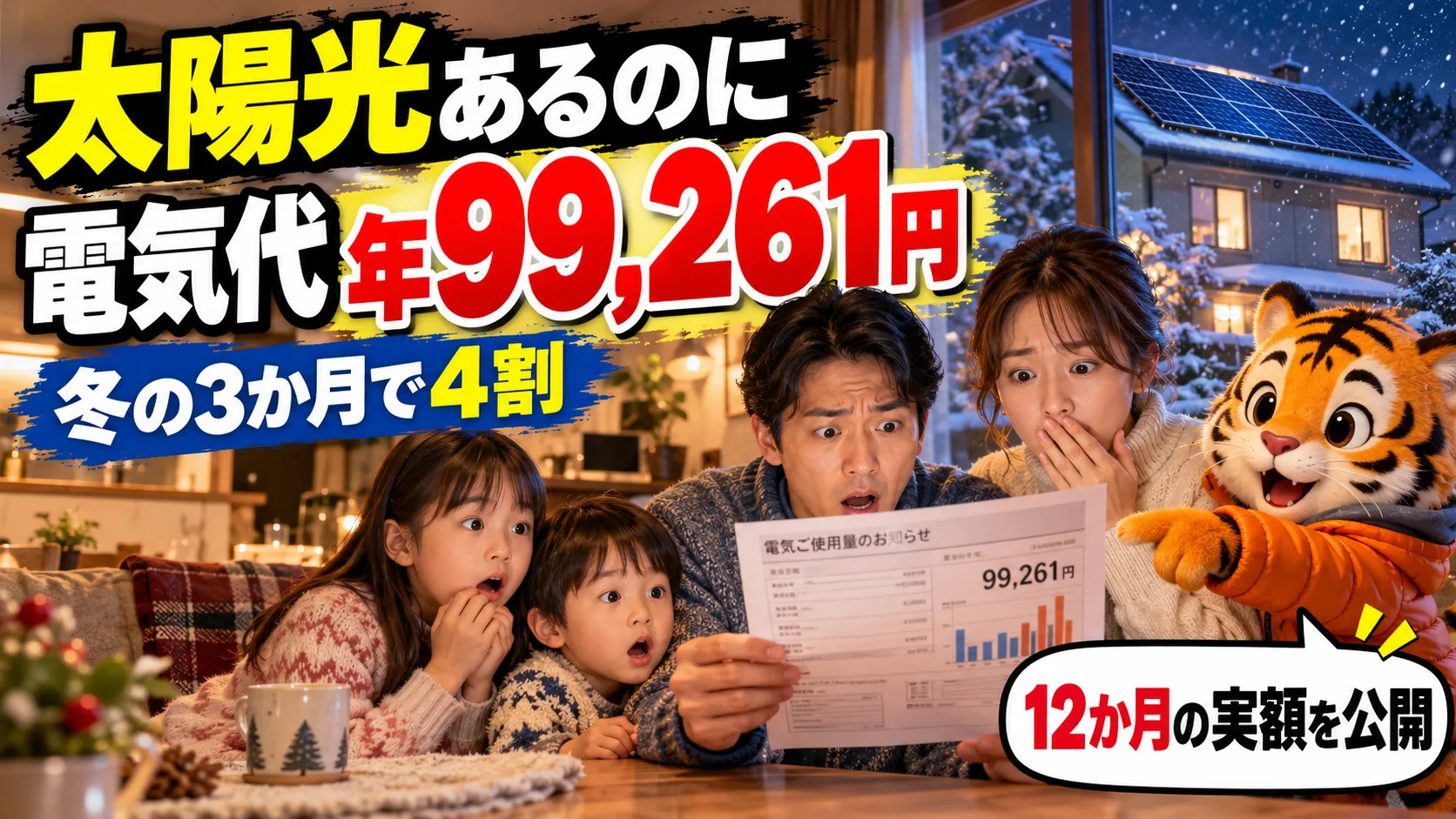 太陽光があるのに電気代が高い?4人家族の我が家は年99,261円|12か月の実額と、見直す順番