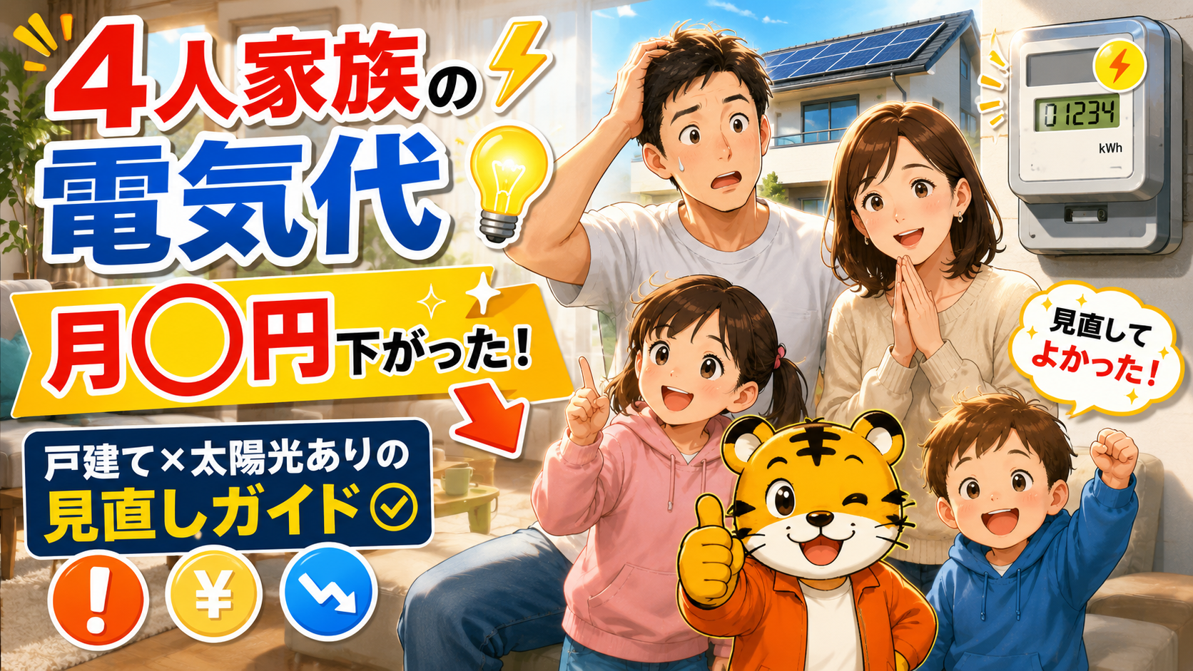 4人家族の電気代が高すぎる時の見直し方|戸建て+太陽光ありで月◯円下がった話