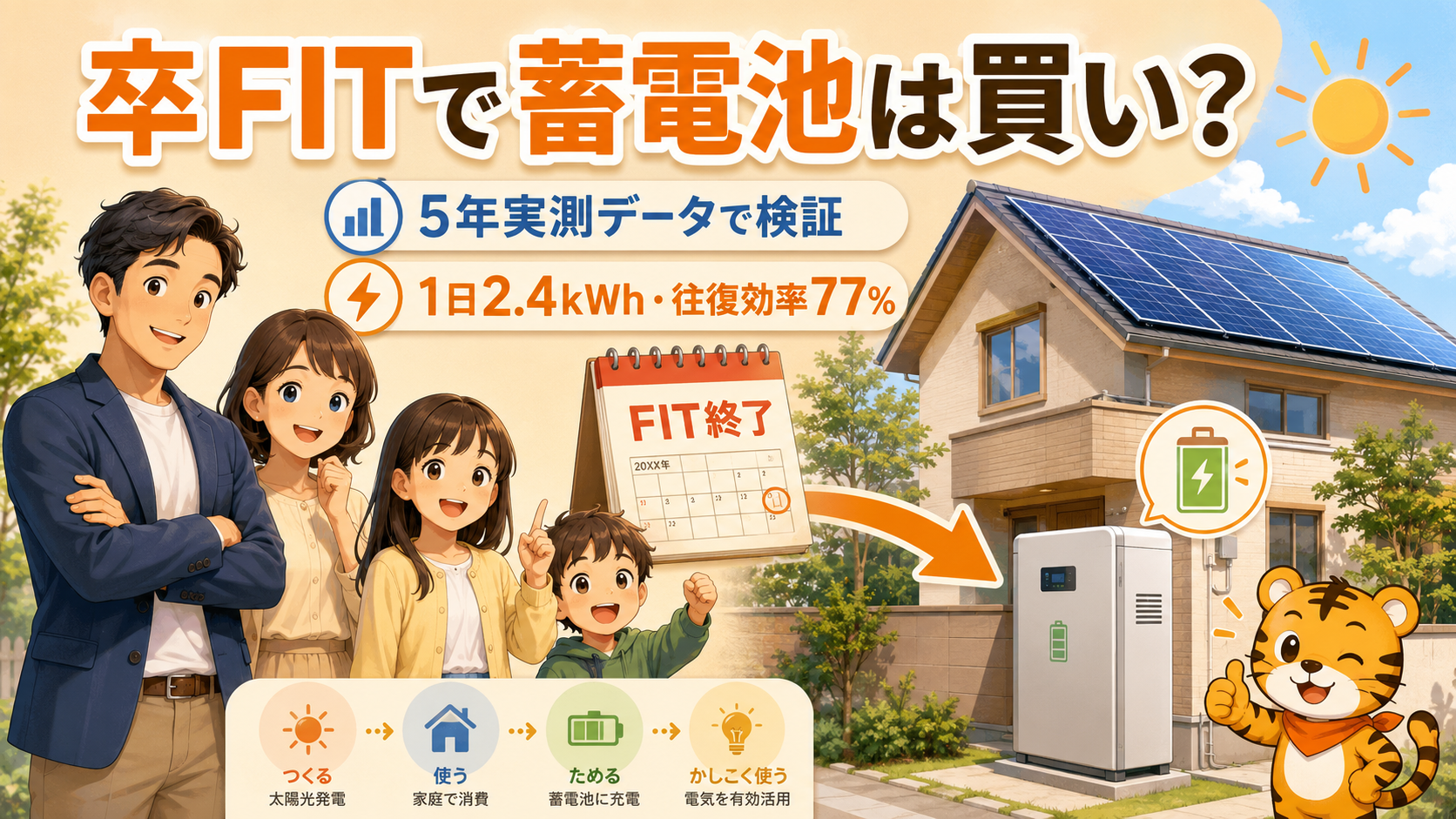 卒FIT後の蓄電池後付けは得?5年使った実測データで正直に検証【1日2.4kWh・往復効率77%】