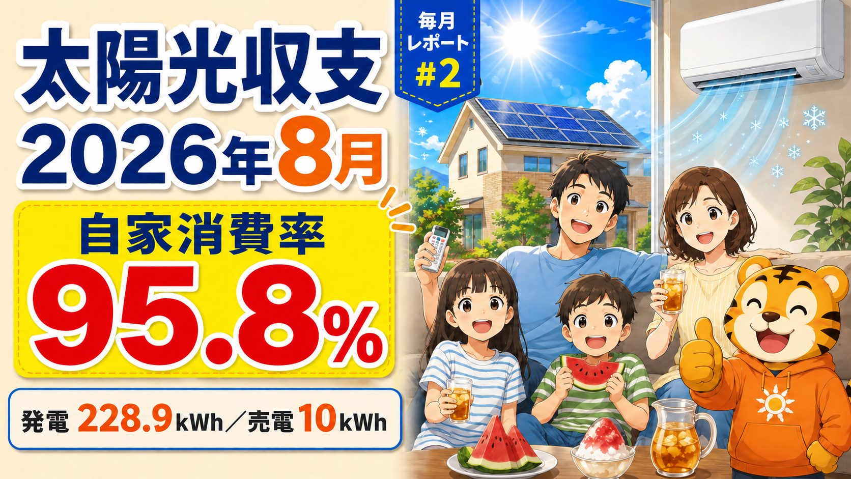 【2026年8月】夏休みでエアコンつけっぱなし|太陽光2.2kW+蓄電池6.5kWhの収支公開#2